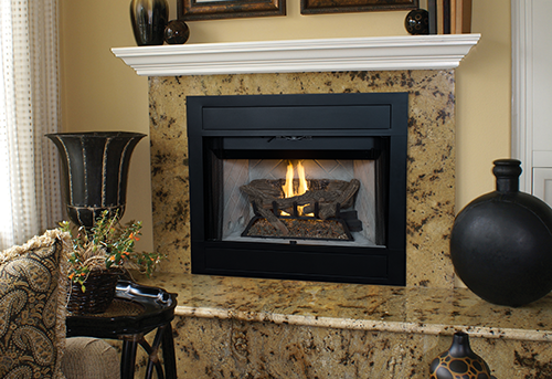 B-Vent Superior BRT4536 36" Custom Series Gas Fireplace with Grey Herringbone Interior Panels