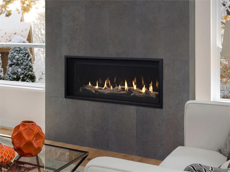 Linear Direct Vent Gas Fireplace 84" with Ceramic Glass Black Crushed Glass Media and See Thru Option DRL4084 DRL4000 by Superior F4395