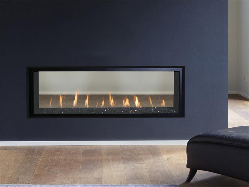 Linear Direct Vent Gas Fireplace 84" with Ceramic Glass Black Crushed Glass Media and See Thru Option DRL4084 DRL4000 by Superior F4395