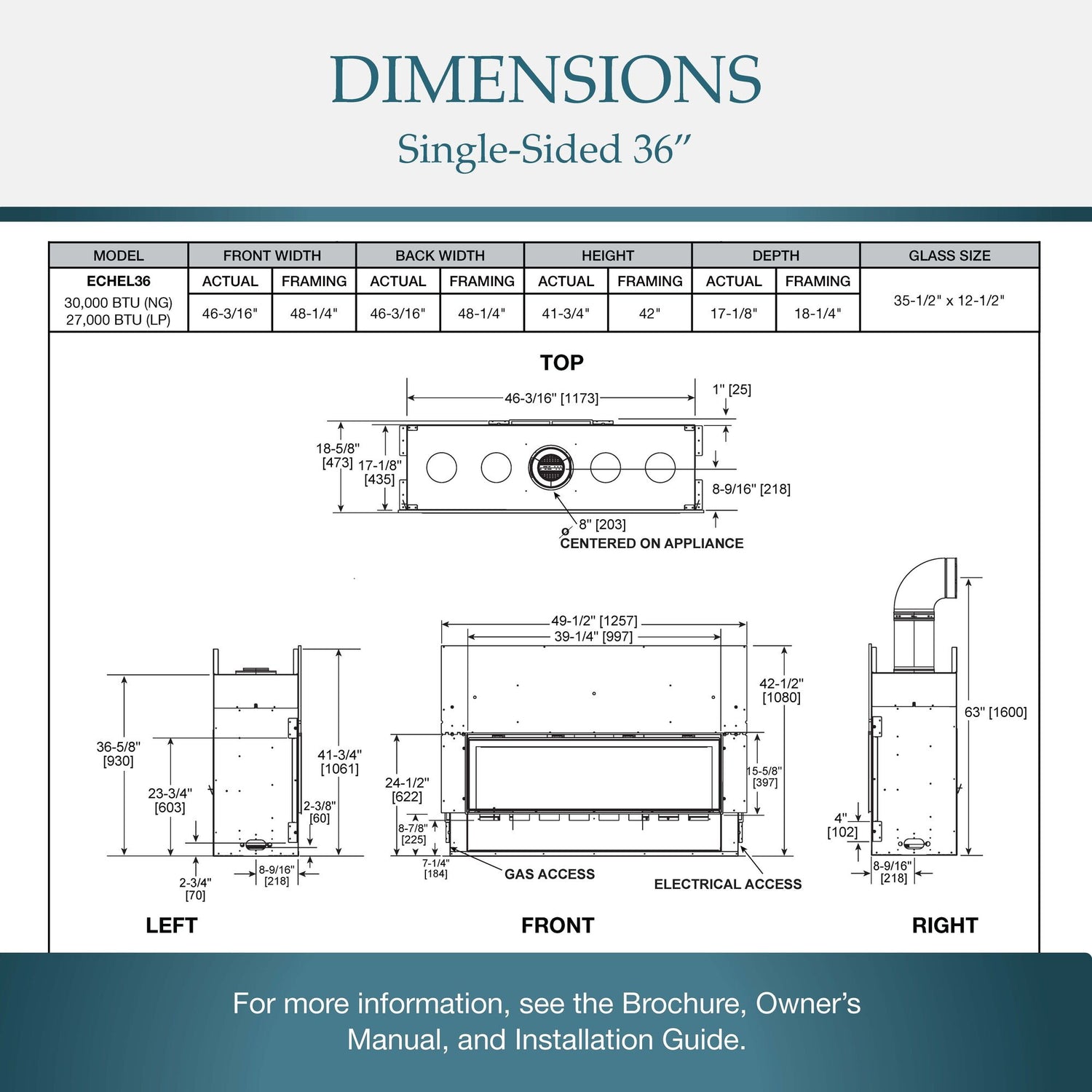 Echelon II 36" Fireplace Dimensions