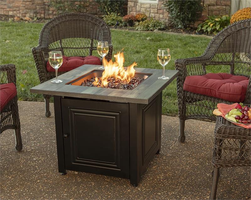 Burlington Propane Gas Outdoor UV Printed Faux Wood Firepit Table GAD15285SP