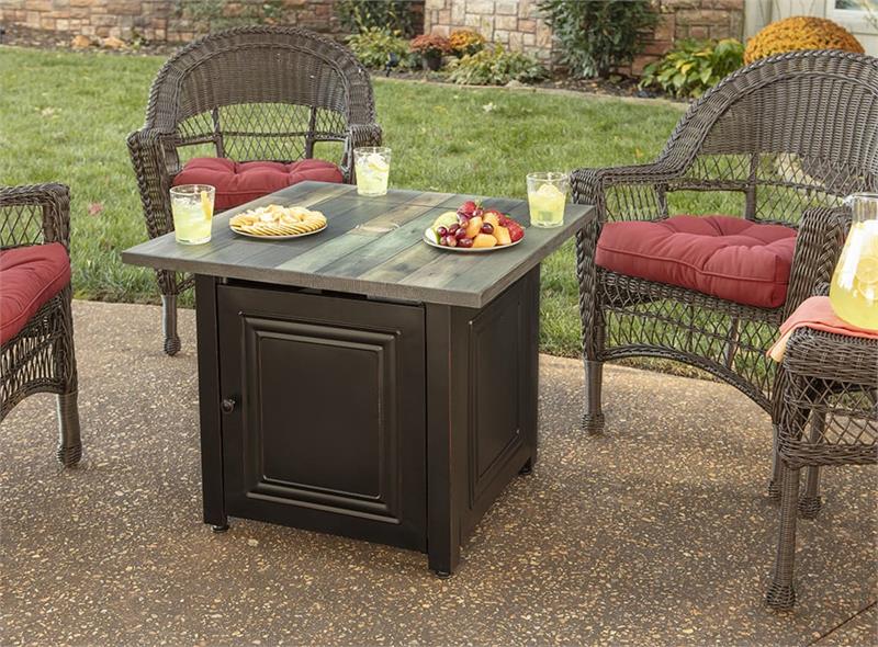 Burlington Propane Gas Outdoor UV Printed Faux Wood Firepit Table GAD15285SP