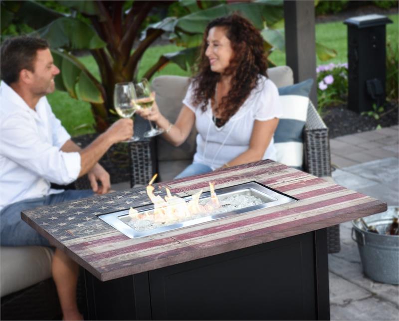 The Americana Propane Gas Rectangular American Flag Outdoor Firepit GAD17108ES