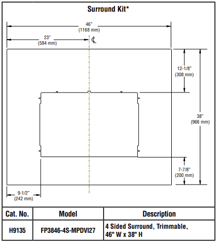 Surround Panels 4 Sided Surround Trimmable for Superior Direct Vent Fireplace Inserts H9135 F2311