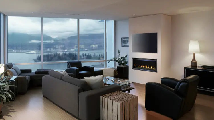 Jade 42" with passive heat installed to have tv above with clean face front and driftwood logs