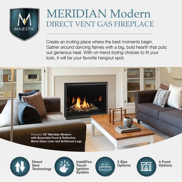 Meridian Modern Series Majestic 36" Direct Vent Gas Fireplace with Intellifire Touch Ignition System