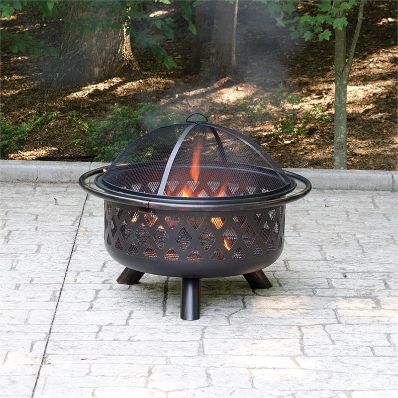 Oil Rubbed Bronze Wood Burning Outdoor Fire Pit with Lattice Design WAD792SP