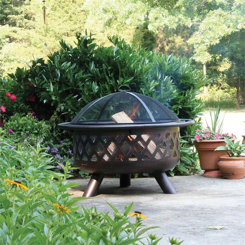 Oil Rubbed Bronze Wood Burning Outdoor Fire Pit with Lattice Design WAD792SP