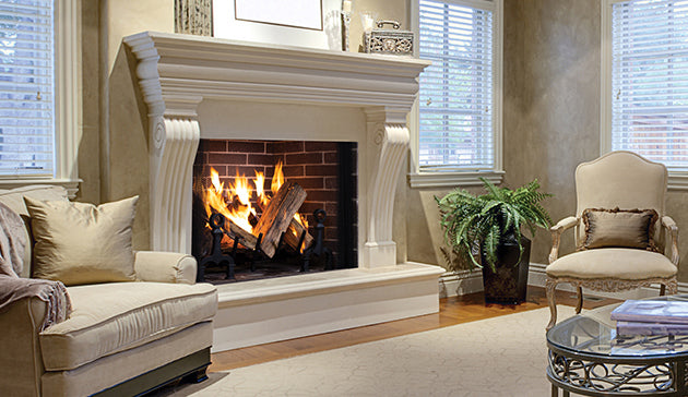 WRT6000 Wood Burning Fireplace with Midnight Stacked Masonry Panels
