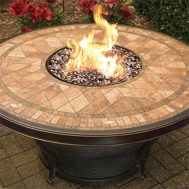 Tahoe Fire Pit Table With Mosaic Pattern Porcelain Tiled Top And American Fire Glass