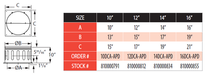 Anchor Plate w/Damper Sizing Chart