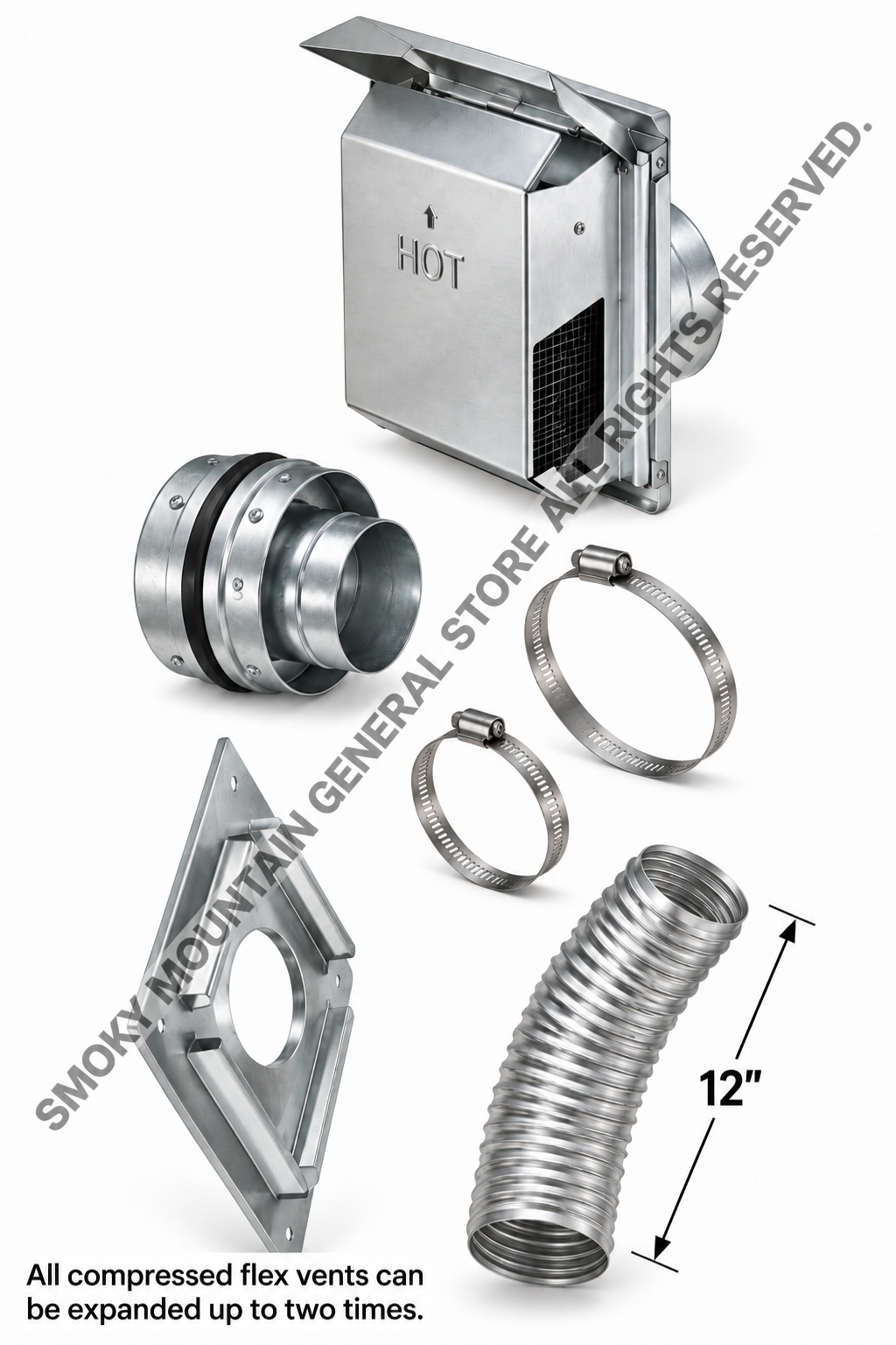 12" Flex Vent Pipe with Horizontal Square Termination Kit