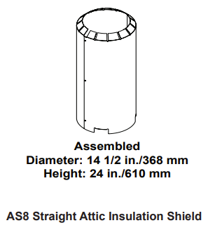 AS8 Attic Insulation Shield with Straight Flue Hearth Home Technologies Wood Burning SL300 Series Pipe