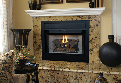 B-Vent Superior BRT4536 36&quot; Custom Series Gas Fireplace with Grey Herringbone Interior Panels