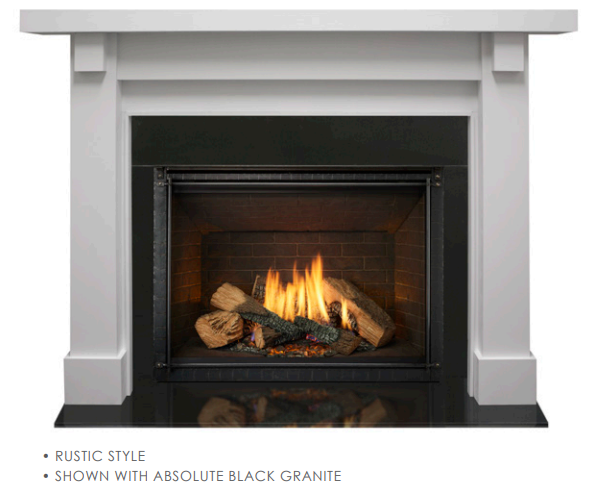 Battlefield Flush Mantel shown with Absolute Black Granite