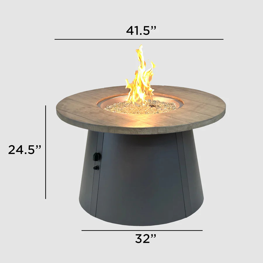 Cirvalo Round Gas Fire Pit Table with Smokey Oak Top Dimensions