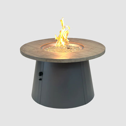 Cirvalo Round Gas Fire Pit Table with Smokey Oak Top