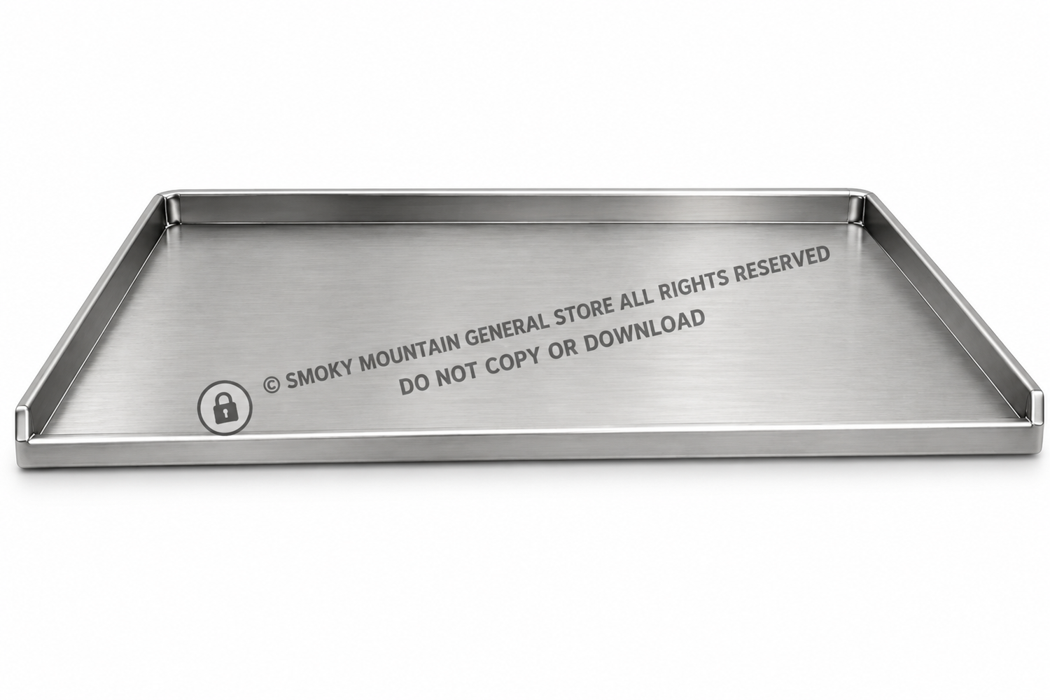 A rectangular stainless steel tray with a brushed metal finish