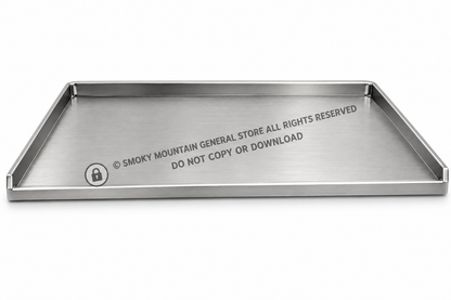 A rectangular stainless steel tray with a brushed metal finish