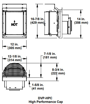 DVP-HPC2 High Performance Termination Cap Long Flue with Attached Slip and Wall Shield with Heat Shield