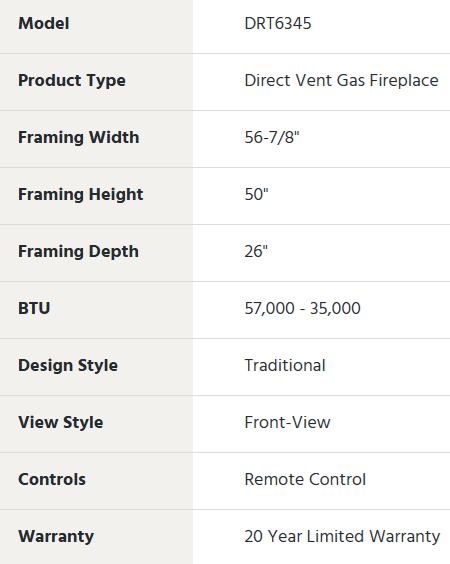 45" Direct Vent Premium Clean Face Tall Opening Complete Fireplace by Superior DRT6300 DRT6345 F2209 F2221