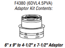 Power Vent Adapter to go From 6DVL to SV4.5 Direct Vent Pipe 6DVL4.5PVA F4380