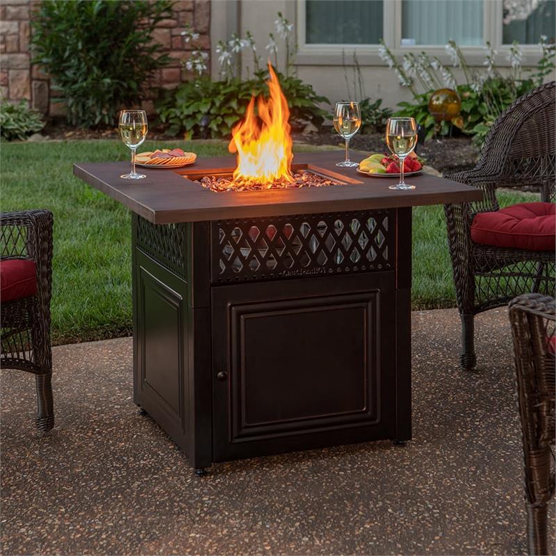 The Donovan Propane Gas 38” UV Printed Faux Wood Outdoor Firepit Table GAD19102ES