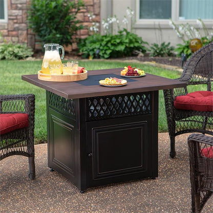 The Donovan Propane Gas 38” UV Printed Faux Wood Outdoor Firepit Table GAD19102ES