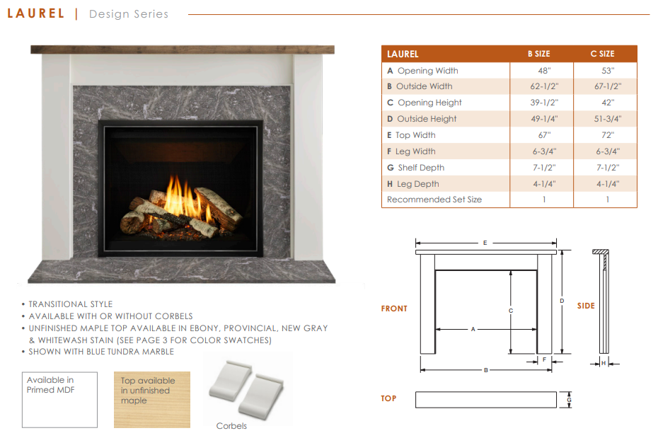 Laurel Series Flush Mantel Specifications