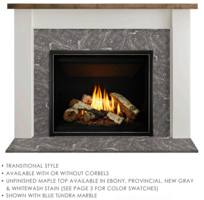 Laurel Flush Mount Mantel shown with Blue Tundra Marble