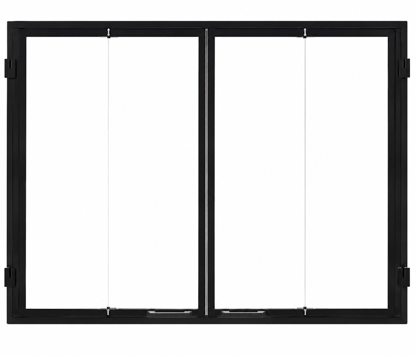 bi fold glass doors with black trim for ashland wood burning fireplace