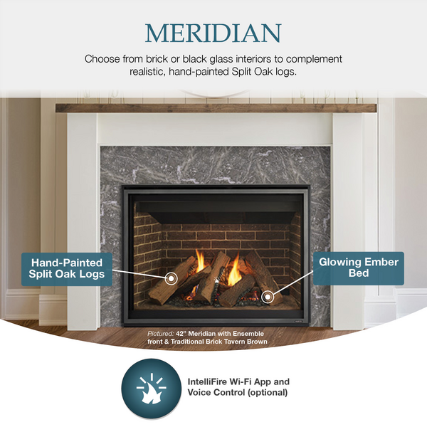 Meridian Traditional Gas Log Series Majestic 42&quot; Direct Vent Gas Fireplace with Intellifire Touch Ignition System