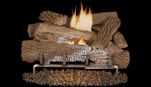 Outdoor Vent Free 24&quot; Mossy Oak Concrete Gas Log Set with Stainless Steel Mega Flame Burner LMF24MOA LMF24MOB MNF24O F2084A F2084B F2124 F2126