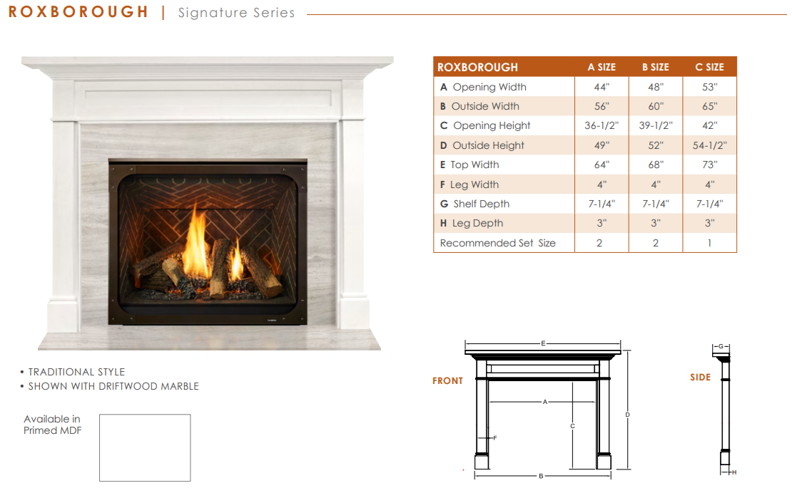 Roxborough Signature Series Mantel Specs