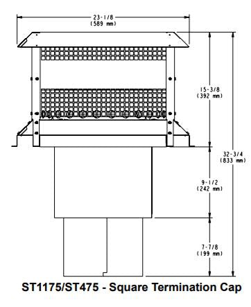 ST1175 Square Termination Cap Painted Black Hearth Home Technologies Wood Burning SL1100 Series Pipe