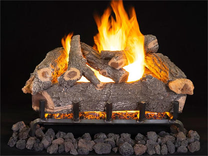 Outdoor 24&quot; Smoky Weathered Oak 7 Piece Gas Log Set with Dual Burner Natural Gas Match Lit SMOKYWEATHERED24