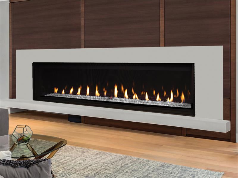Linear Contemporary Direct Vent Complete 48&quot; Gas Fireplace with Floor Lighting Blower Fan Multi Function Remote Options to See Thru DRL6048 F4847