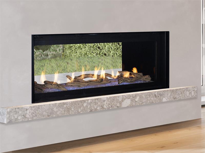 Linear Contemporary Direct Vent Complete 48&quot; Gas Fireplace with Floor Lighting Blower Fan Multi Function Remote Options to See Thru DRL6048 F4847