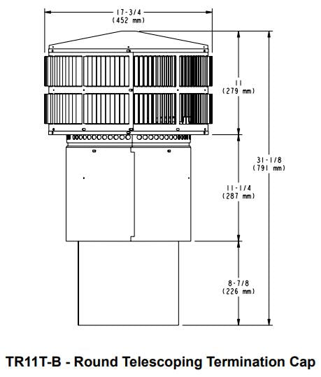 TR11T-B Round Telescoping Termination Cap with Storm Collar Hearth Home Technologies Wood Burning SL1100 Series Pipe