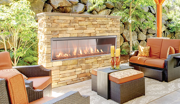Outdoor Linear 48&quot; Fireplace with Crushed Glass and LED Interior Lights VRE4600 VRE4648 F4834