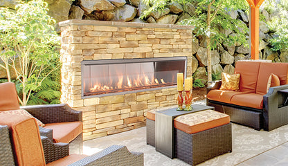 Outdoor Linear 48&quot; Fireplace with Crushed Glass and LED Interior Lights VRE4600 VRE4648 F4834