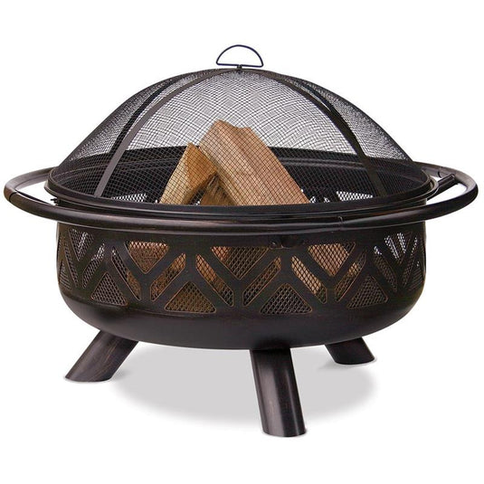 Oil Rubbed Bronze Wood Burning Outdoor Fire Pit with Geometric Design