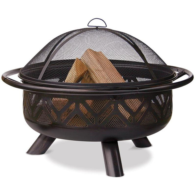 Oil Rubbed Bronze Wood Burning Outdoor Fire Pit with Geometric Design