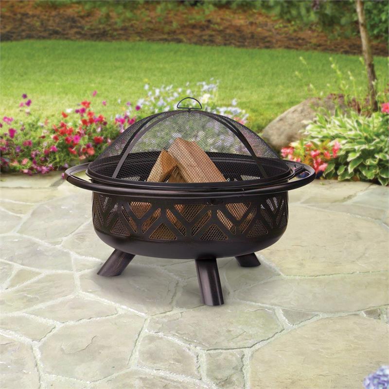 Wood Burning Outdoor Fire Pit in Oil Rubbed Bronze with Geometric Design WAD1009SP