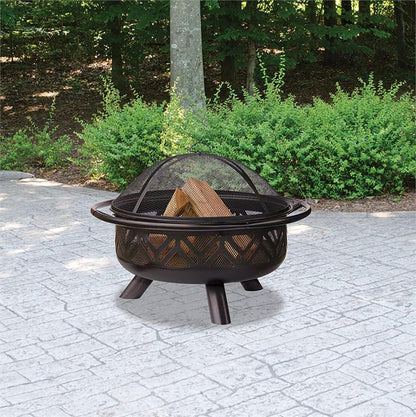 Wood Burning Outdoor Fire Pit in Oil Rubbed Bronze with Geometric Design WAD1009SP