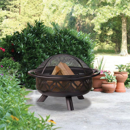 Wood Burning Outdoor Fire Pit in Oil Rubbed Bronze with Geometric Design WAD1009SP