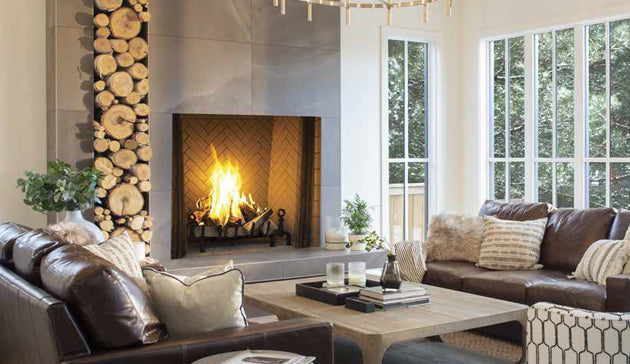 WRT8000 Wood Burning Fireplace with Ivory Split Herringbone