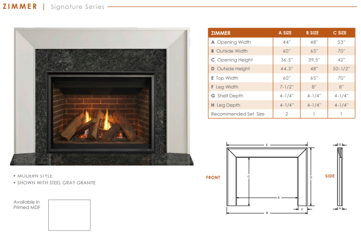 Zimmer Flush Wood Mantel Specs