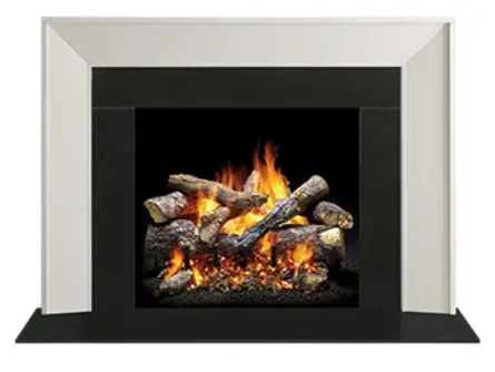 Zimmer Flush Wood Mantel Complete with Base, Log Set, Surround