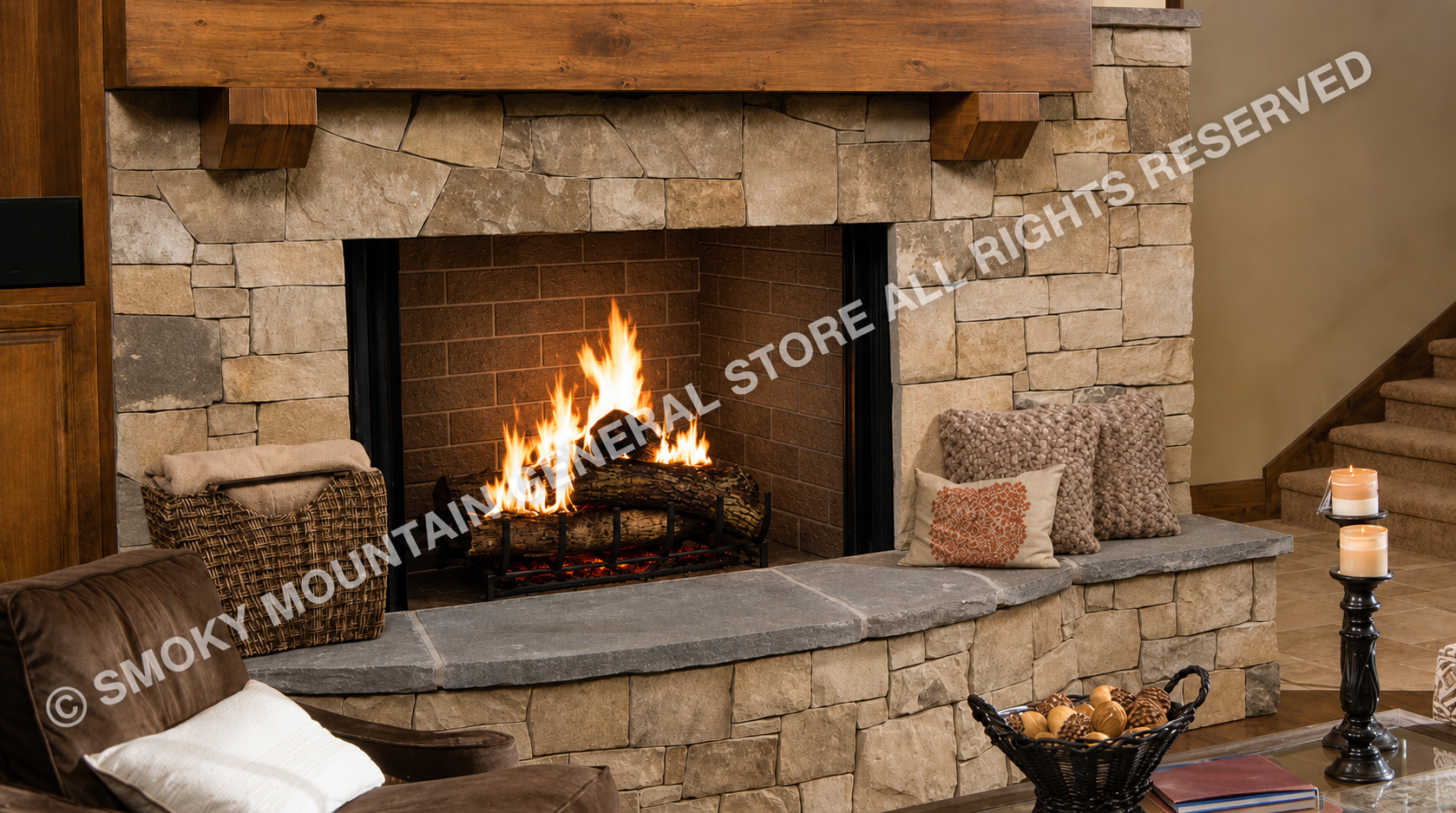 Wood burning 42" the bilmore fireplace with masonry brown traditional patter refractory panels